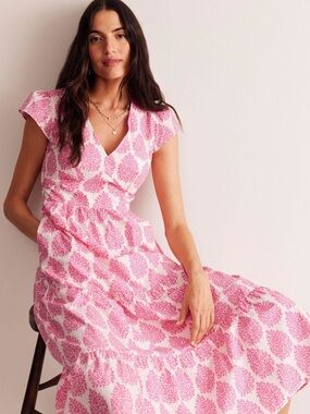 Boden May Floret Print Tiered Midi Dress